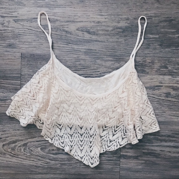 Tops - 3/$25 Lace Crop Tank Top Beige Small